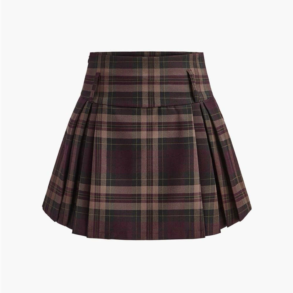 Commense Checked Zipper Mini Skirt